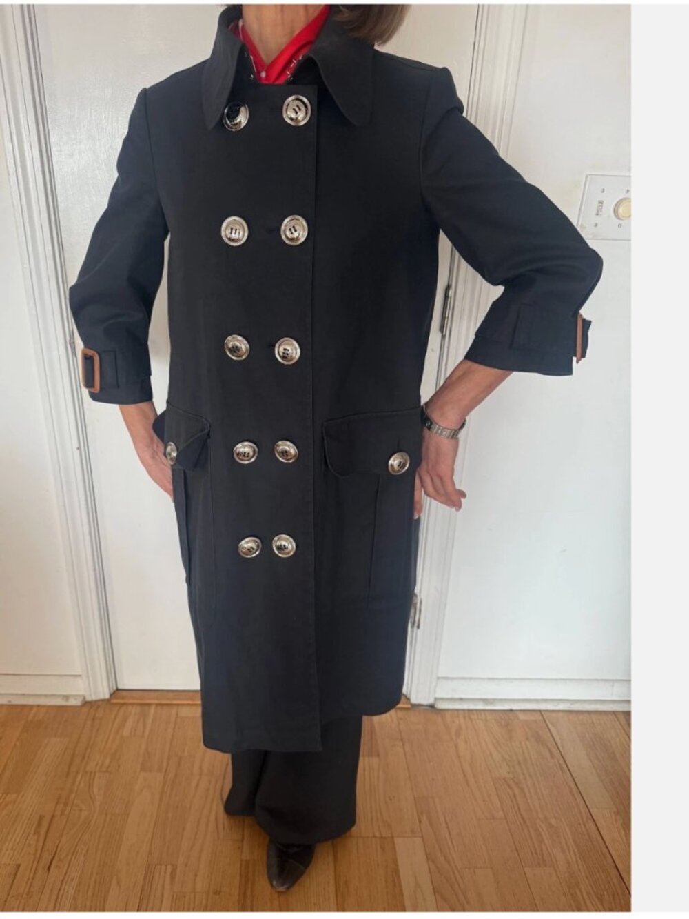 AUTHENTIC BURBERRY PRORSUM TRENCH COAT BLACK W LARGE SILVER BUTTONS 44 ITALY